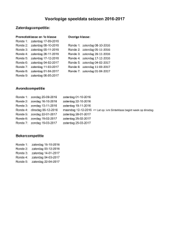 Speeldata seizoen 2016-2017