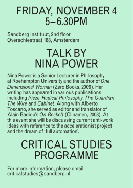friday, november 4 5–6.30pm talk by nina power