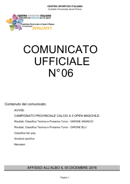 Comunicato n°06 - CSI Comitato Provinciale di Ascoli Piceno