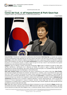 Corea del Sud, sì all`impeachment di Park Geun-hye