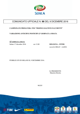 comunicato ufficiale n. 96 del 9 dicembre 2016