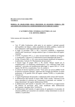 1 723/2016/A L`AUTORIT&Agrave; PER L`ENERGIA ELETTRICA IL GAS E