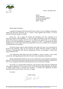 La lettera inviata la Presidente della Repubblica