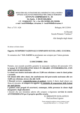 Prot. n.7131 /A26 Bologna, 06/12/2016 Ai Docenti Scuola Primaria