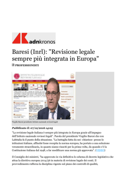 Baresi (Inrl): "Revisione legale sempre più integrata in Europa"