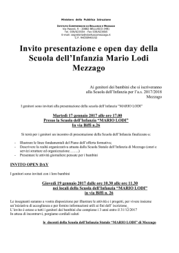 Invito presentazione e open day della Scuola dell`Infanzia Mario