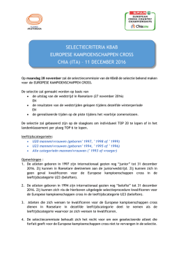 Selectiecriteria EK Veldlopen 2016 Chia (ITA)