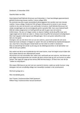 Zandvoort, 15 december 2016 Geachte leden van D66, Zoals
