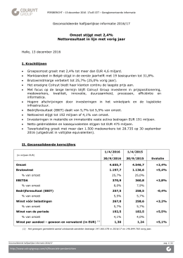 Omzet stijgt met 2,4% - Nettoresultaat in lijn met vorig jaar