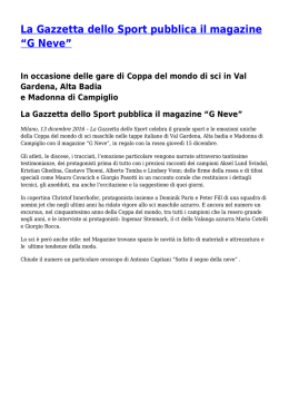 La Gazzetta dello Sport pubblica il magazine “G Neve”