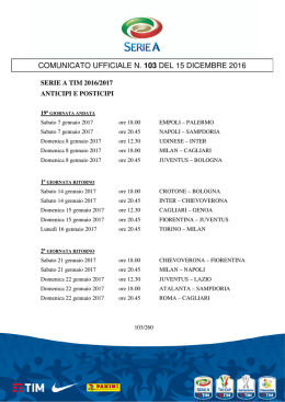 103 - Serie A TIM - Anticipi e Posticipi 19&ordf; Giornata di