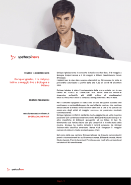 Enrique Iglesias, il re del pop latino, a maggio live