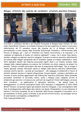 Bologna,attentato alla caserma dei Carabinieri:arrestato anarchico