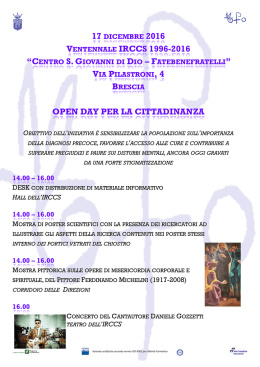 ventennale irccs 1996-2016 open day per la cittadinanza