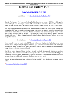 [Download] Ricette Per Parlare PDF [eBooks]