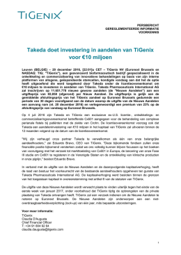 Takeda doet investering in aandelen van TiGenix voor €10 miljoen