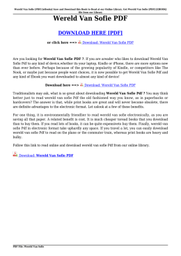 Wereld Van Sofie [Download] PDF [eBooks]