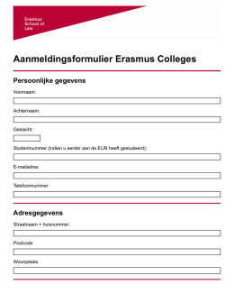 Aanmeldingsformulier Erasmus Colleges