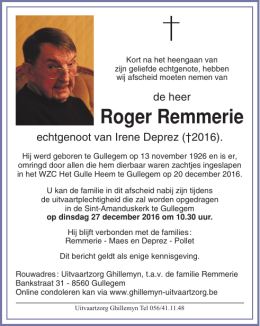 Roger Remmerie - Uitvaartzorg Ghillemyn