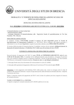 Istruzioni per l`immatricolazione - Università degli Studi di Brescia