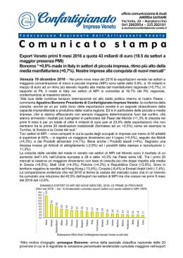 Export Veneto primi 9 mesi 2016 a quota 43 miliardi di euro