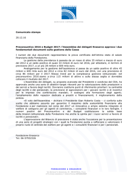 Preconsuntivo 2016 e Budget 2017