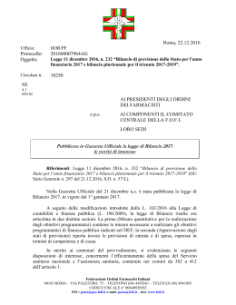 Pubblicata in Gazzetta Ufficiale la legge di Bilancio 2017