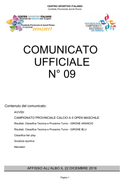 Comunicato n°09 - CSI Comitato Provinciale di Ascoli Piceno