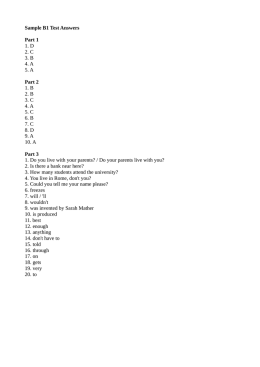 Sample B1 Test Answers Part 1 1. D 2. C 3. B 4. A 5. A Part 2 1. B 2