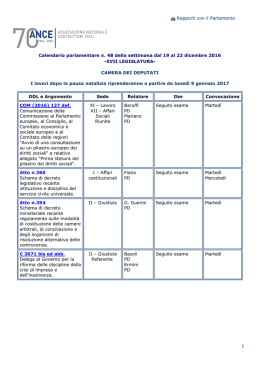 19 Dic Calendario parlamentare n. 48 della settimana dal 19