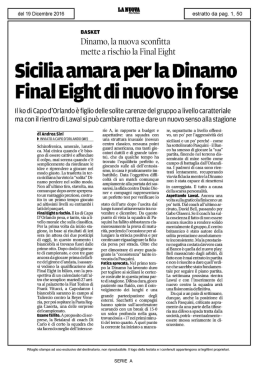 Sicilia amara per la Dinamo Final Eight di nuovo in forse