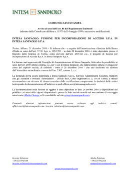 fusione per incorporazione di Accedo S.p.A. in Intesa Sanpaolo S.p.A.