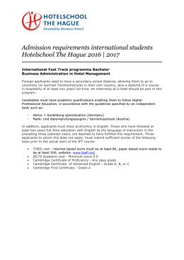 Admission requirements international students Hotelschool The