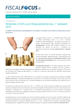 pensioni: stop alle penalizzazioni dal 1° gennaio 2018