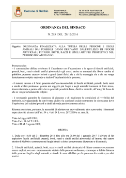 Ordinanza sindacale n° 295 del 28/12/2016
