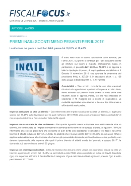 premi inail: sconti meno pesanti per il 2017
