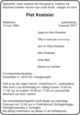 Piet Koetsier - Olea Hof Uitvaartzorg