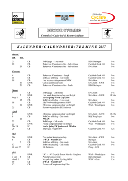 Kalender Indoor  - Wielerbond Vlaanderen