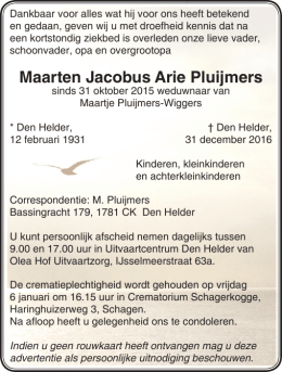 Advertentie van de heer M.J.A. Pluijmers
