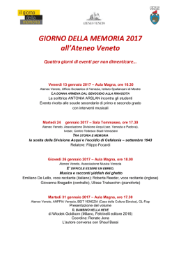 L`Ateneo Veneto per il GIORNO DELLA MEMORIA 2017