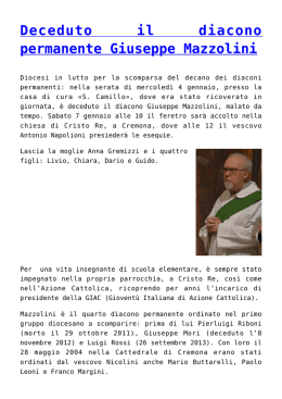 Deceduto il diacono permanente Giuseppe Mazzolini