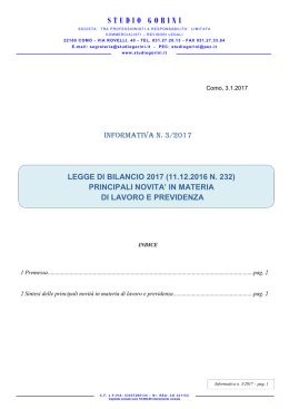 legge di bilancio 2017 lavoro e previdenza