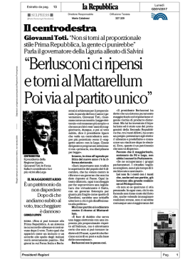 Toti: Berlusconi ci ripensi e torni al Mattarellum. Poi via al partito unico