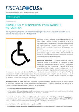 disabili: dal 1° gennaio 2017 l`assunzione è automatica