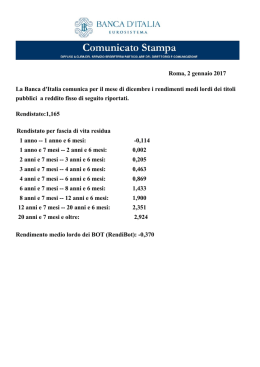 Roma, 2 gennaio 2017 La Banca d`Italia comunica per il mese di