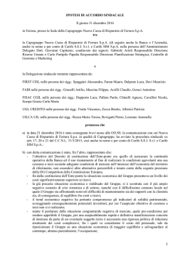 1 IPOTESI DI ACCORDO SINDACALE Il giorno 31 dicembre 2016 in