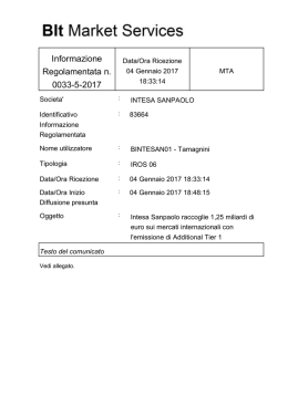 04-01-2017 18:34:33 Intesa Sanpaolo raccoglie 1,25 miliardi di euro