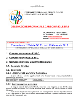 Comunicato Ufficiale N&deg; 23 del 05 Gennaio 2017