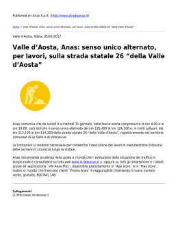 Valle d`Aosta, Anas: senso unico alternato, per lavori, sulla strada