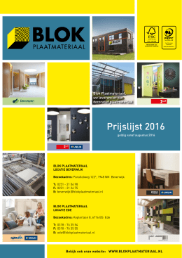 Prijslijst 2016 - Blok Plaatmateriaal